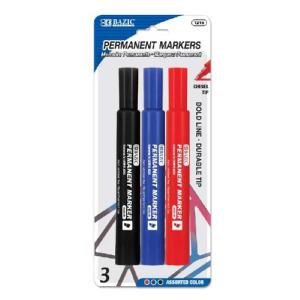 Bazic Chisel Tip Jumbo Assorted Color Permanent Marker (3/Pack)