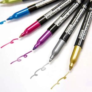 Bazic Fine Tip Metallic Assorted Permanent Markers w/ Pocket Clip (6/Pack)