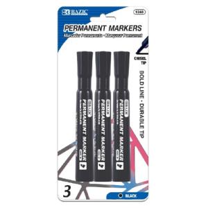 Bazic Chisel Tip Black Permanent Marker (3/Pack)