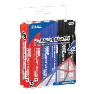Bazic Chisel Tip Red, Blue & Black Permanent Markers (12/Pack)