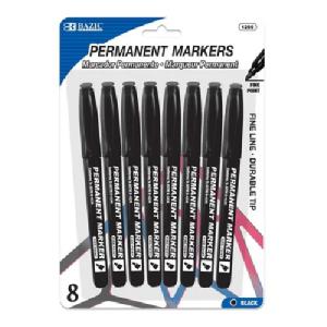 Bazic Fine Tip Black Permanent Markers w/ Pocket Clip (8/Pack)