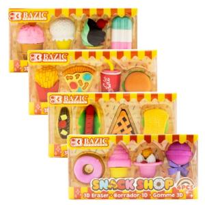 Bazic Assorted Snack Shop 3D Food Shaped Erasers 4pc Set   ***NO CHOICE IN SETS***