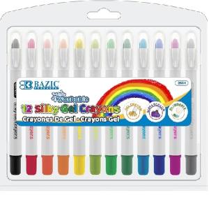 Bazic Washable Silky Gel Crayons 12ct