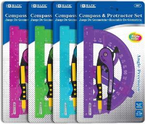 Bazic Scale-Arm Compass with #2 Pencil & 6" Protractor Geometry Set *** NO CHOICE IN COLOR ***