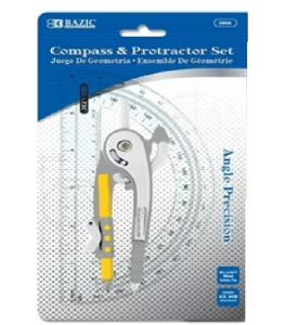 Bazic Scale-Arm Compass with #2 Pencil & 6" Clear Protractor Geometry Set