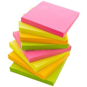 Bazic Stick On Notes 3" X 3" Neon 100 Ct. (12/pk)