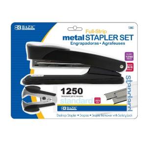 Bazic Standard Full Strip Black Metal Stapler Set with 1250ct Staples