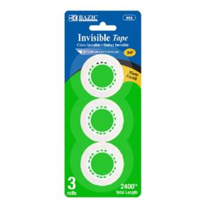Bazic Invisible Tape Refills for Desktop Dispenser   3pk 3/4"x1296"