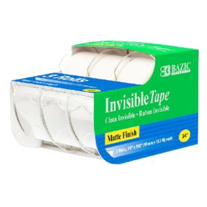 Bazic Invisible Tape with Dispenser  3pk 3/4"x1296"