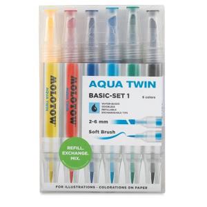 Molotow Aqua Twin Markers 2-6mm / Soft Brush Set - (6 Pack) Basic Set 1