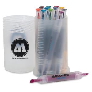Molotow Aqua Twin Marker 2-6mm / Soft Brush Set - (12 Pack) Assorted Colors