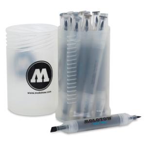 Molotow Aqua Twin Marker 2-6mm / Soft Brush Set - (12 Pack) Assorted Greys