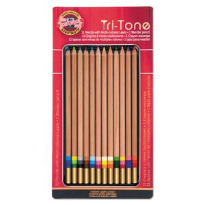 Koh-I-Noor Tri-Tone Multi-Colored Pencil Tin Set - (12 Pack)