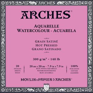 Arches Watercolor Hot Press Block 7.9" x 7.9" - (20 Sheets, 140lb)