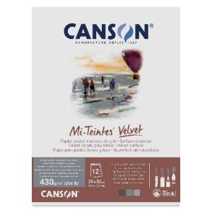 Canson Mi-Teintes Velvet Pastel Pad 9.4" x 12.4" - (12 Sheets, 264lbs) Grey Tones
