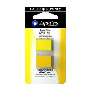 Aquafine 2 pack Watercolor Half Pans with Paint- Lemon Yellow/Cadmium Yellow