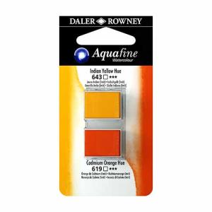 Aquafine 2 pack Watercolor Half Pans with Paint- Indian Yellow/Cadmium Orange Hue