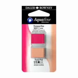 Aquafine 2 pack Watercolor Half Pans with Paint- Permanent Rose/Portrait Pink