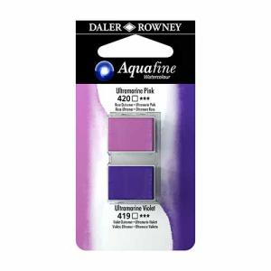 Aquafine 2 pack Watercolor Half Pans with Paint- Ultramarine Pink/ Ultramarine Violet