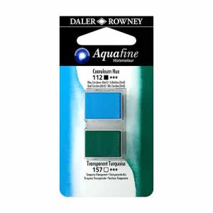 Aquafine 2 pack Watercolor Half Pans with Paint- Coeruleum Hue / Transparent Turquoise