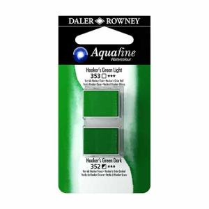 Aquafine 2 pack Watercolor Half Pans with Paint- Hookers Green Light / Hookers Green Dark