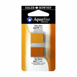 Aquafine 2 pack Watercolor Half Pans with Paint- Yellow Ochre/Raw Sienna