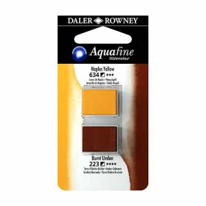 Aquafine 2 pack Watercolor Half Pans with Paint- Naples Yellow/Burnt Umber