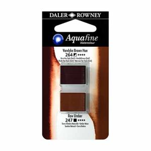 Aquafine 2 pack Watercolor Half Pans with Paint- Vandyke Brown / Raw Umber