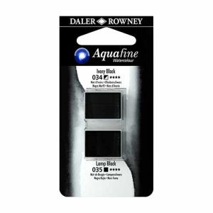 Aquafine 2 pack Watercolor Half Pans with Paint- Ivory Black/Lamp Black