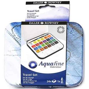 Daler Rowney Aquafine 24 Color Watercolor Travel Tin with Brush  131900924