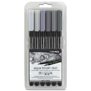 Lyra Aqua Brush Duo Marker 6ct Set Grey Tones  LYL6521063