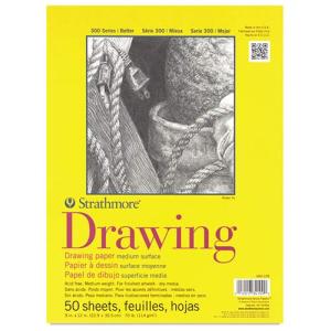 Strathmore 300 Series Drawing Pad  9" x 12"  (50 sheets, 70lb) Bright White, Tape Bound