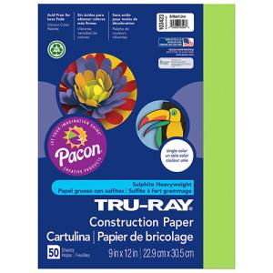 Sulphite Construction Paper 9" x 12" - (50 Sheets) Brilliant Lime