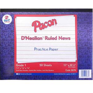 Pacon D'Nealian Ruled Newsprint Handwriting Practice Tablet 11" x 8 1/2" - (50 Sheets) Ruled PAC2676