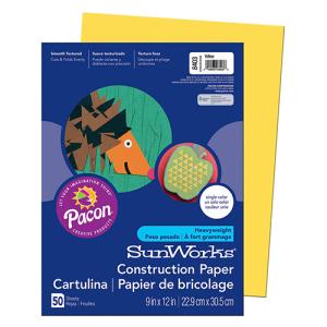 Pacon Sunworks Heavyweight Construction Paper 9" x 12" - (50 Sheets) Yellow