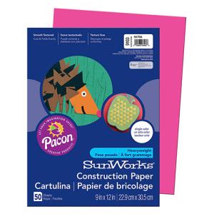 Pacon Sunworks Heavyweight Construction Paper 9" x 12" - (50 Sheets) Raspberry