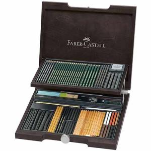 Faber Castell Pitt Monochrome Artist Drawing Set in Wooden Case - 85ct