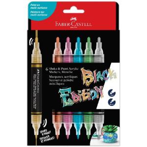 Faber-Castell Black Edition Shake & Paint Markers- Metallic Colors 6ct