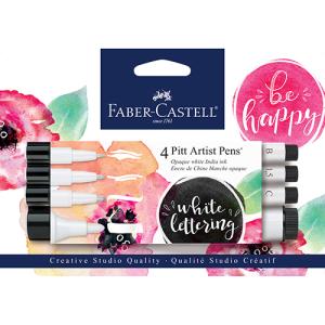 Faber Castell Creative Studio White Lettering Pitt Artist Pen- 4ct (Asstorted Tips)
