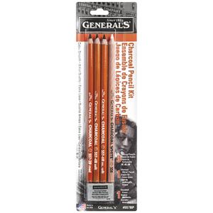 General's Charcoal Pencil Kit W/ Kneaded Eraser - (5 Pieces)