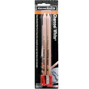 General's Charcoal Pencil - White 2pk with Sharpener
