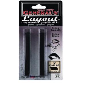 General's Compressed Layout Graphite Sticks - (2 Pack) Ebony Black, Extra Smooth 955-2BP