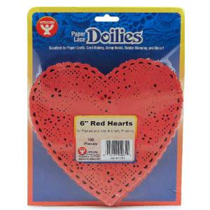 Hygloss Paper Lace Doilies 6" - (100 Pack) Red Hearts