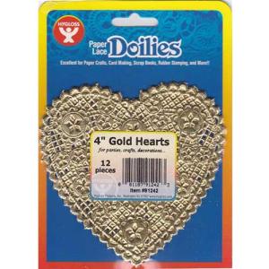 Hygloss Paper Lace Doilies 4" - (12 Pack) Gold Heart