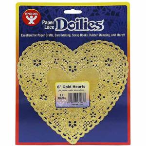 Hygloss Paper Lace Doilies 6" - (12 Pack) Gold Heart