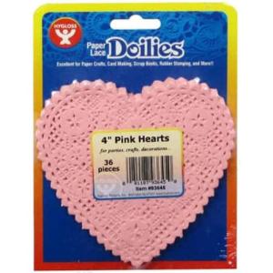 Hygloss Paper Lace Doilies 4" - (36 Pack) Pink Hearts