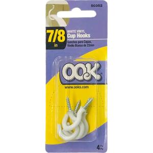 Ook Cup Hooks - (4 Pack) White Vinyl 7/8"
