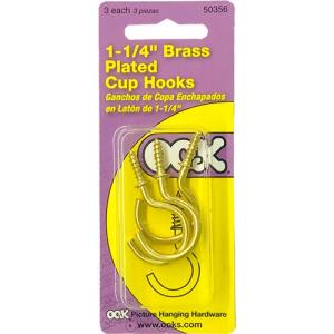 Ook Cup Hooks - (6 Pack) Brass 1-1/4"