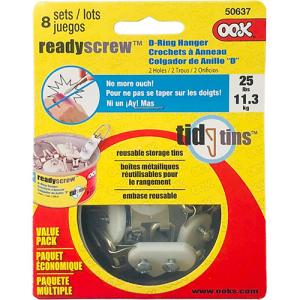 Ook Ready Screw D-Ring Hangers & Tin - (8 Sets) Large