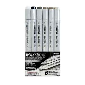 Pacific Arc Maxxliner Dual-tip Alcohol Marker Set 6cnt Warm Grays MX-S6W